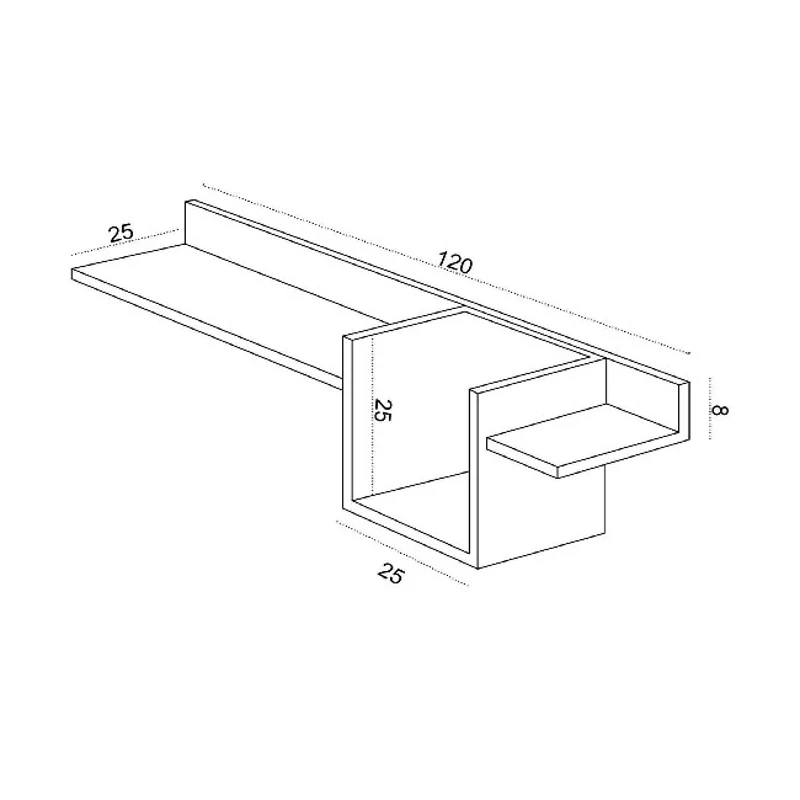 Mensola Basil Metal Ripiano Porta Libri in Rovere Bianco L120xP25xA25cm
