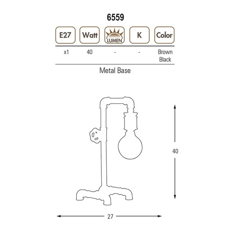 Homemania Lampada Da Tavolo Metal W27xD27xH40 cm Marrone Scuro