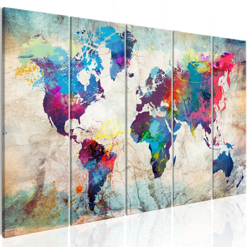 Quadro - World Map: Cracked Wall 225x90