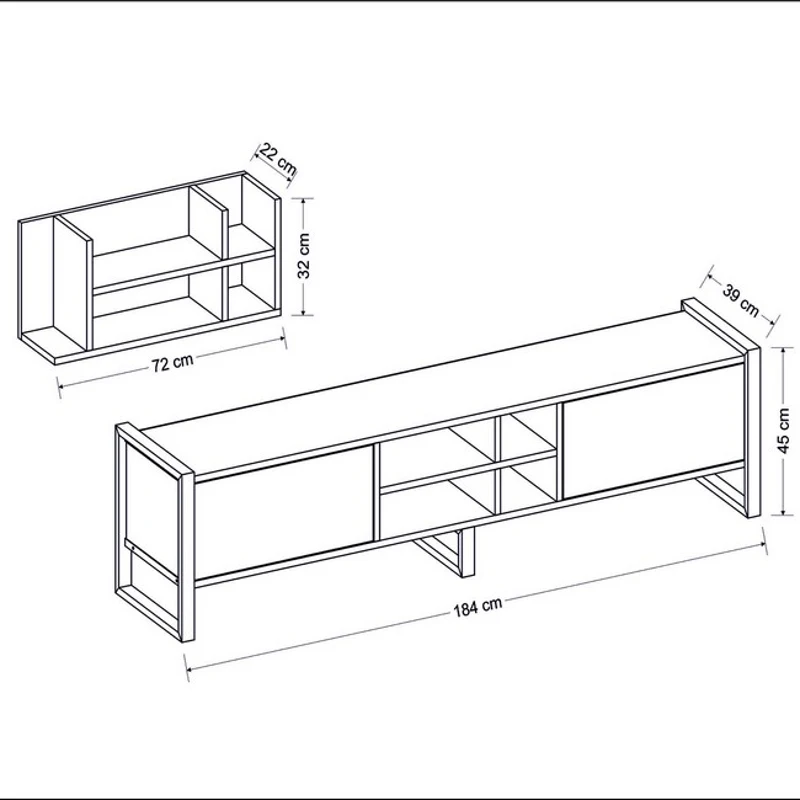 Homemania Mobile TV Leno Upper Unit W72xD22xH32 cm, Lower Unit W184xD39xH45 cm Noce, Antracite, Nero