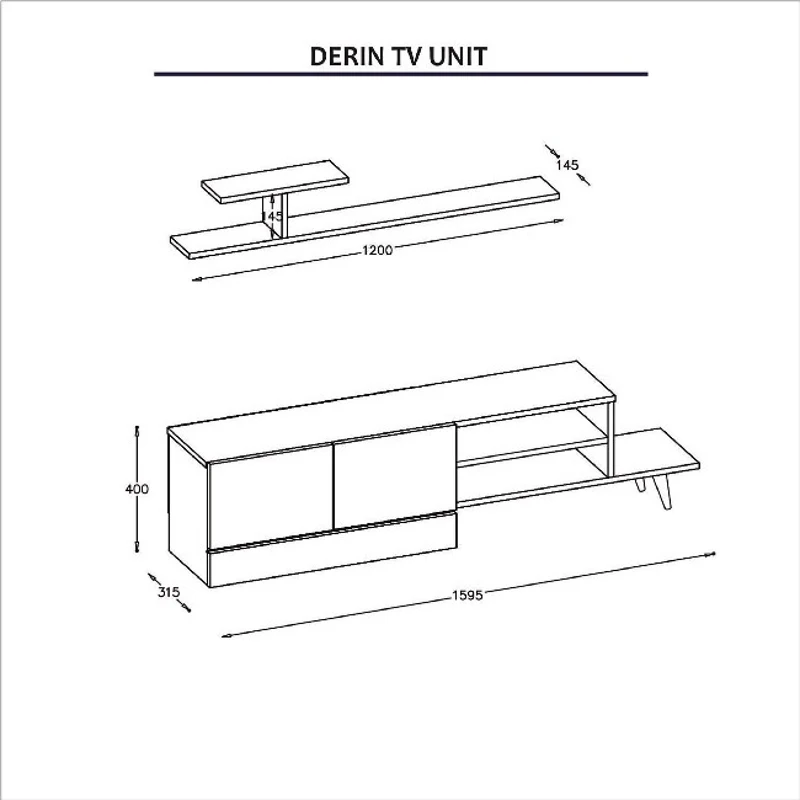 Mobile Porta TV Derin con Mensola da Soggiorno in Rovere Bianco L159,5xP31,5xA40 cm