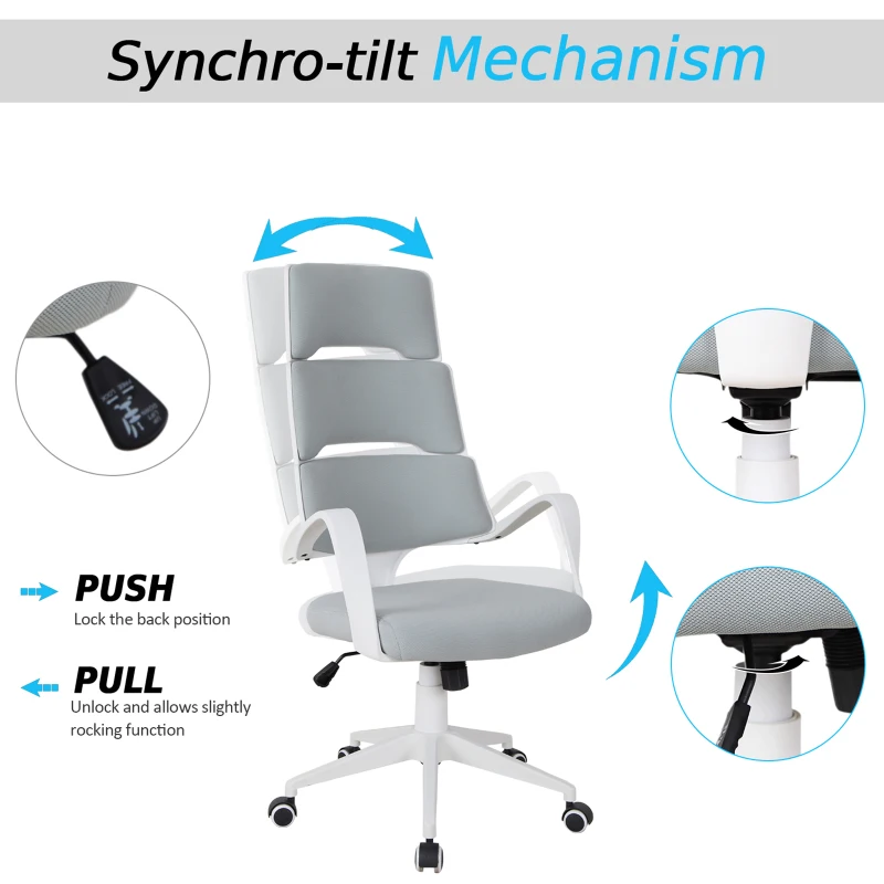 Vinsetto High Back Office Chair Work Executive 360 Swivel w/ 5 Castor Wheels Foam Padding Ergonomic Wide Arms Grey