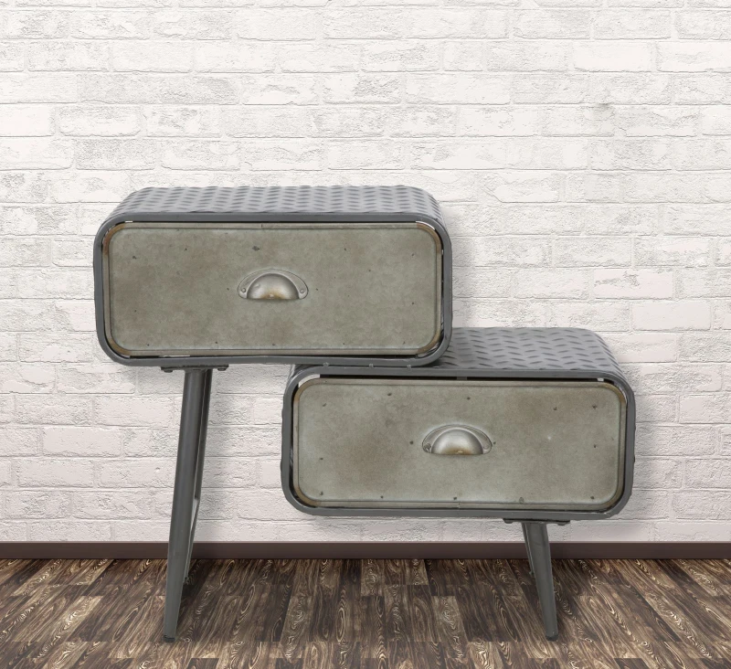 Mobiletto 2 Cassetti Iron School Cm 63X29.5X52.5