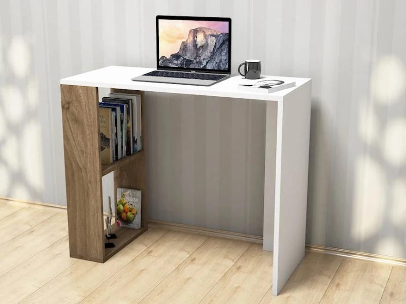 Homemania Scrivania Nano W90xD40xH75 cm Bianco, Noce