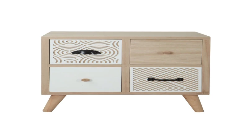 Homemania Comodino Sirio Legno Naturale, Bianco W47xD32xH62 cm