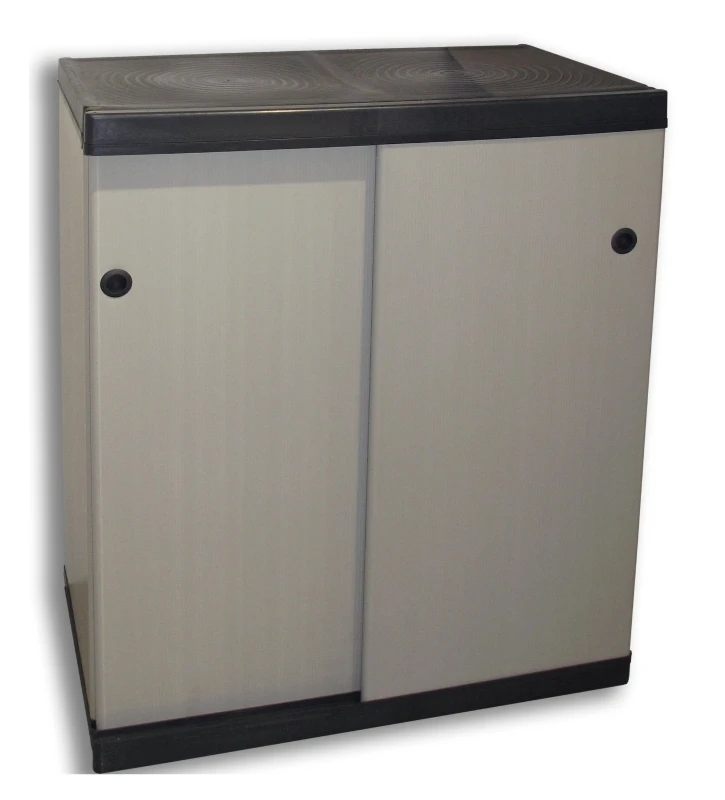 MONGARDI Armadio Basso in Resina con Ripiani 2 Ante Scorrevoli, (Interno/Esterno) 68x40,5x85