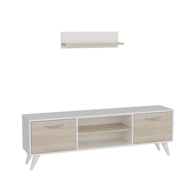 Homemania Mobile TV Horus TV Stand W120xD30xH45 cm, Shelf W60xD16xH16 cm Bianco, Sonoma