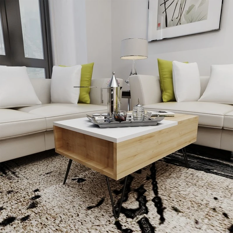 Homemania Tavolino Da Caffè Mixa Rovere, Bianco W80xD50xH38,6 cm