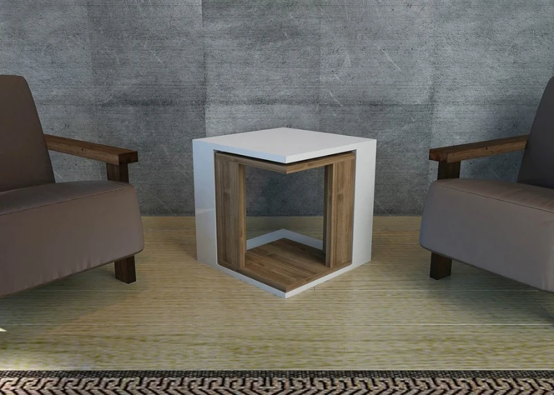 Homemania Tavolino Da Caffè Cubic W40xD40xH40 cm, W29xD29xH35,4 cm Bianco, Noce