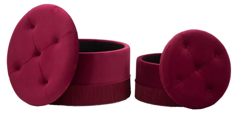 Puff Con Contenitore Lines New Coppia Bordeaux Cm Ø 71X41-55X33