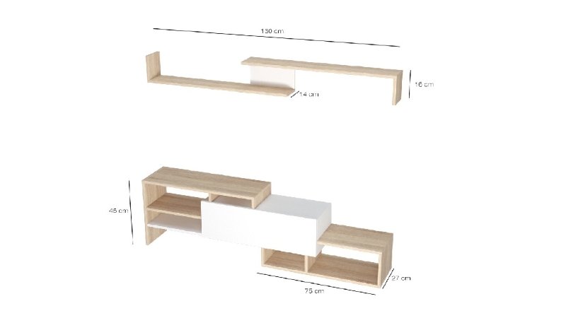 Mobile Porta TV Fenice con Mensole e Ripiani Bianco e Sonoma in Legno L150xP27xA45 cm