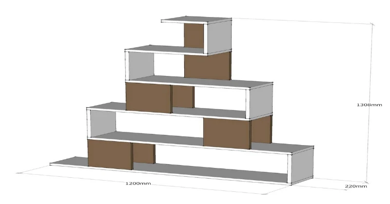 Homemania Libreria Pyramid W120xD22xH130,8 cm Bianco, Noce