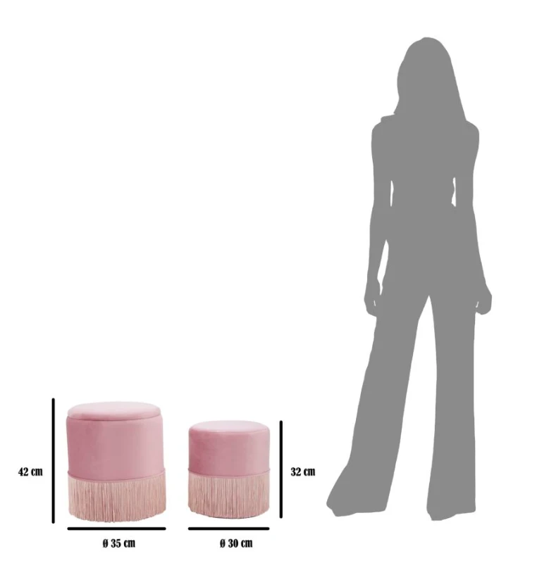 Puff Contenitore Lines Coppia Rosa Cm Ø 35X42-30X32