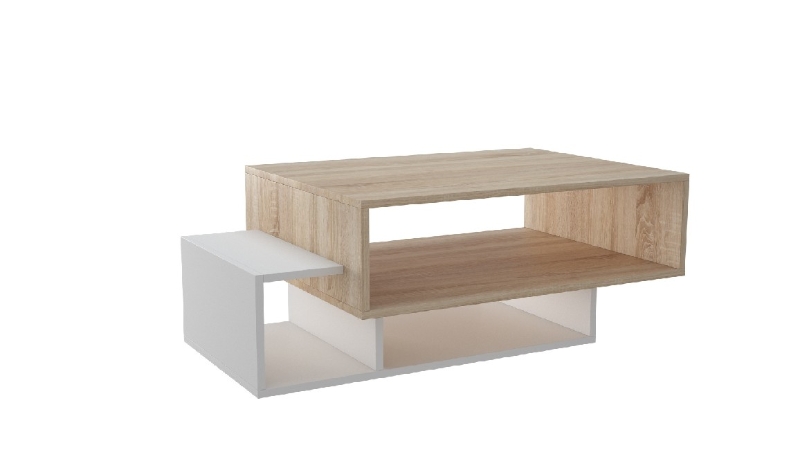 Tavolino Gemini Basso con Ripiani Bianco e Sonoma in Legno L100xP60xA35 cm