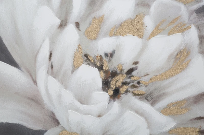 Dipinto Su Tela White/Gold Flower Cm 80X3,7X100
