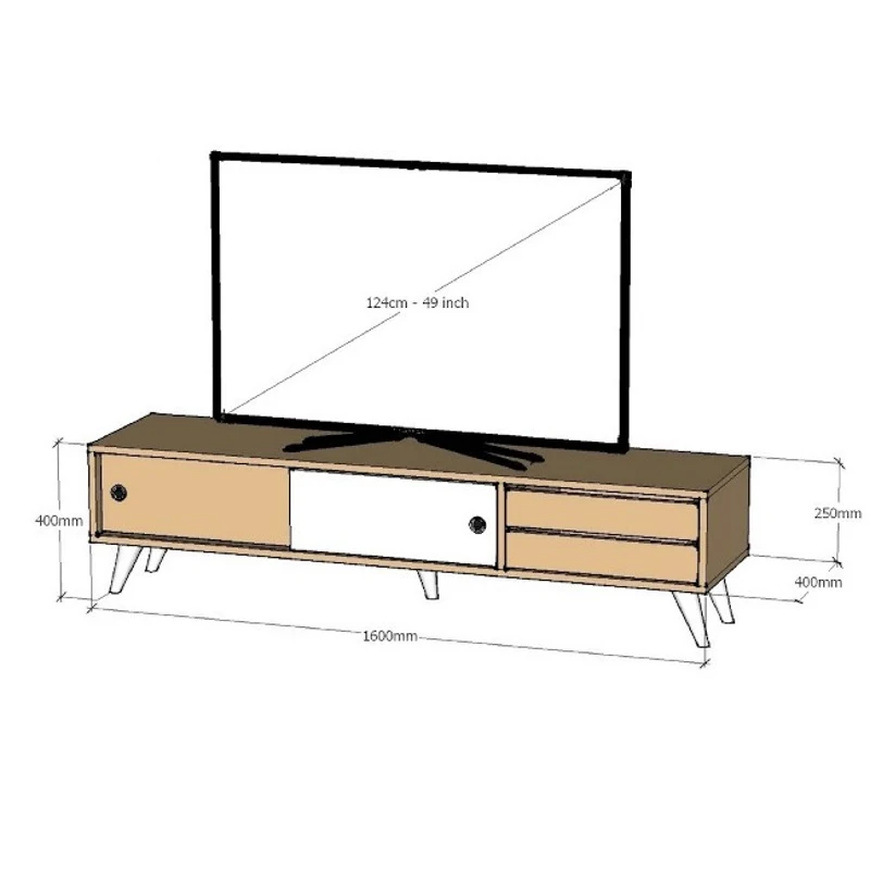 Mobile Porta TV Eduardo con Cassetti e Ripiani in Rovere Bianco L160xP40xA40 cm