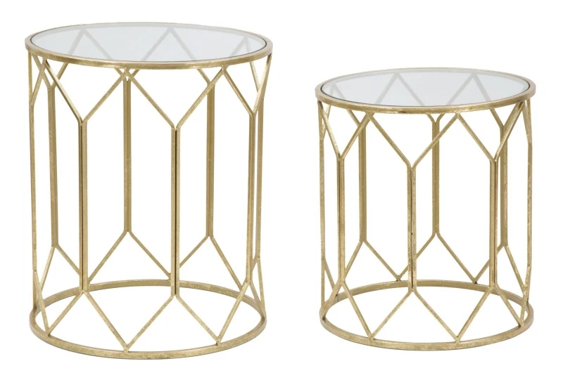 Tavolinetti Da Caffe' Gold Coppia Cm Ø 50X60-45X50