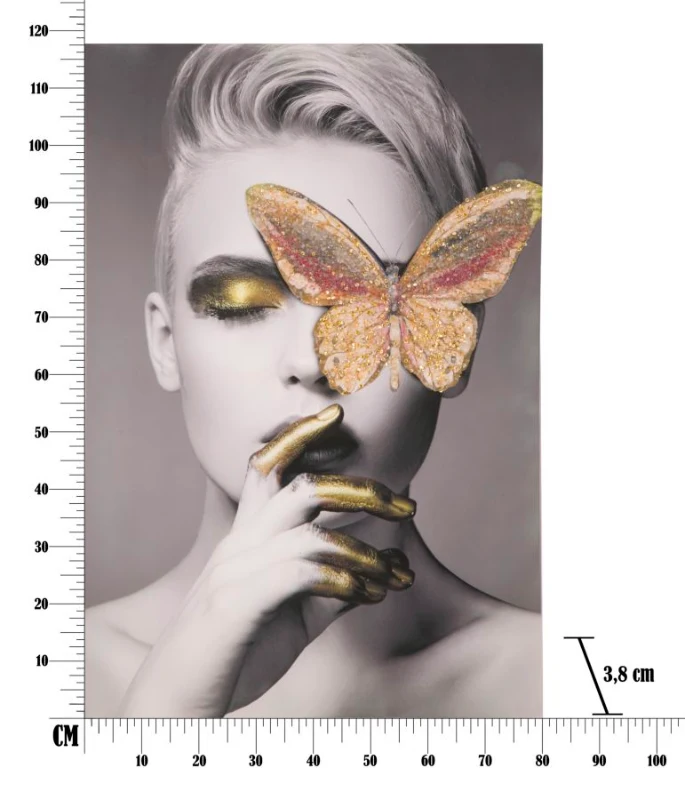 Stampa Su Tela Con Applicazioni -B- Butterly  Cm 80X3.8X120