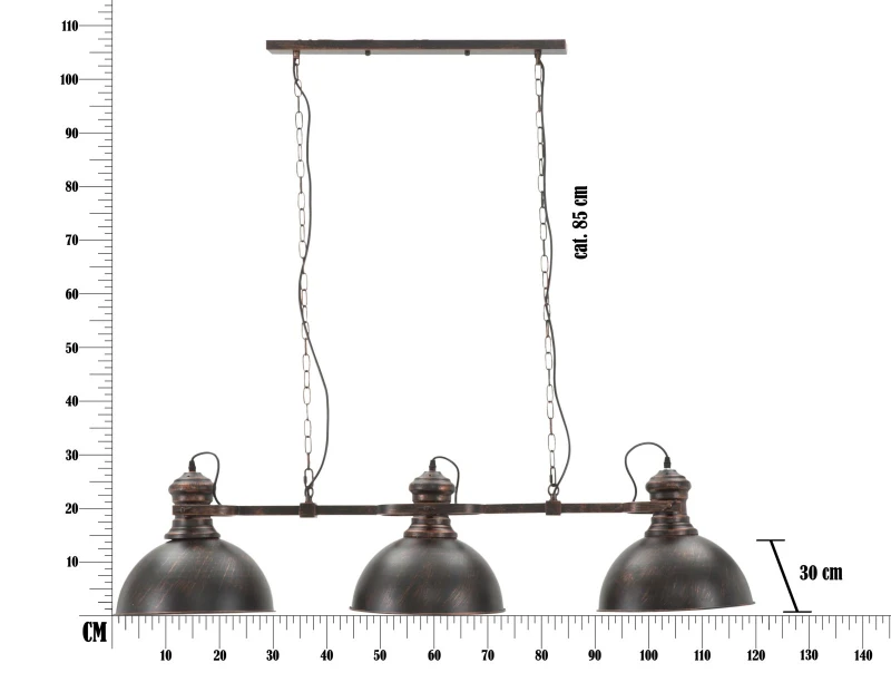 Lampadario 3 Luci Industry Cm 120X30X30 (Catena  85Cm)