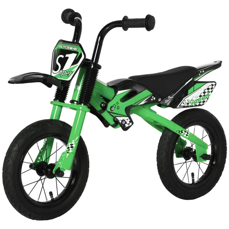 HOMCOM 12" Kids Balance Bike, No Pedal Training Bicycle w/ Air Filled Tyres, Soft Handlebar, PU Seat, for Ages 3-6 Years Gift for Boys Girls - Green