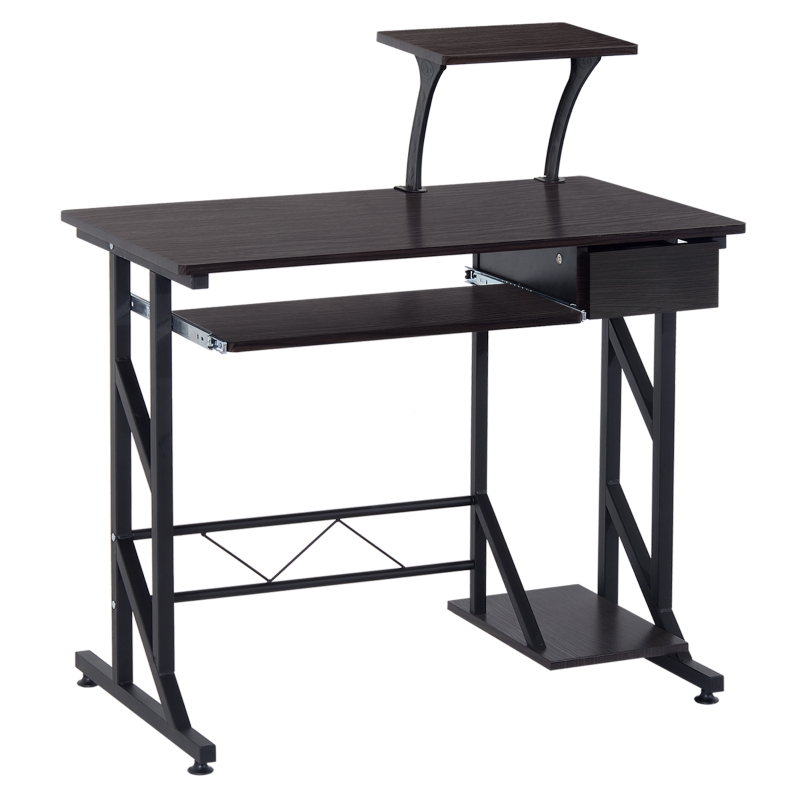 HOMCOM Computer Desk with Sliding Keyboard Tray Drawer and Host Box Shelf-Walnut