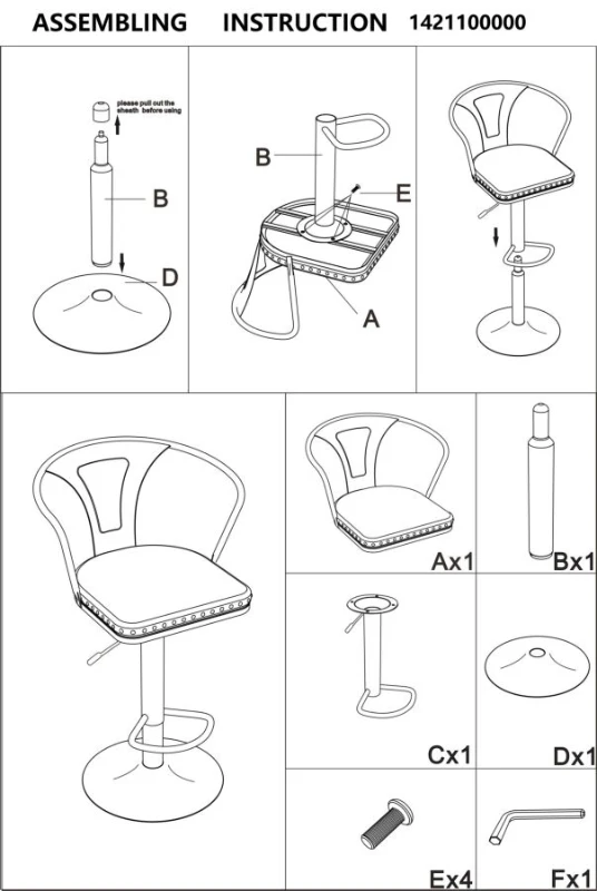 Sgabello Imbottito Detroit Cm 51X48X86-108