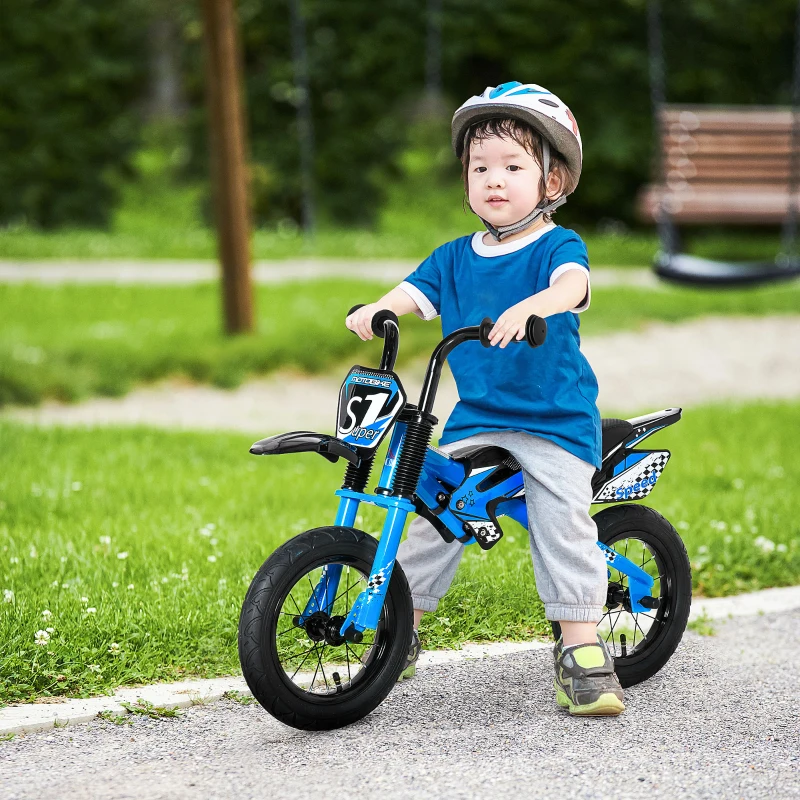 HOMCOM 12" Kids Balance Bike, No Pedal Training Bicycle w/ Air Filled Tyres, Soft Handlebar, PU Seat, for Ages 3-6 Years Gift for Boys Girls - Blue