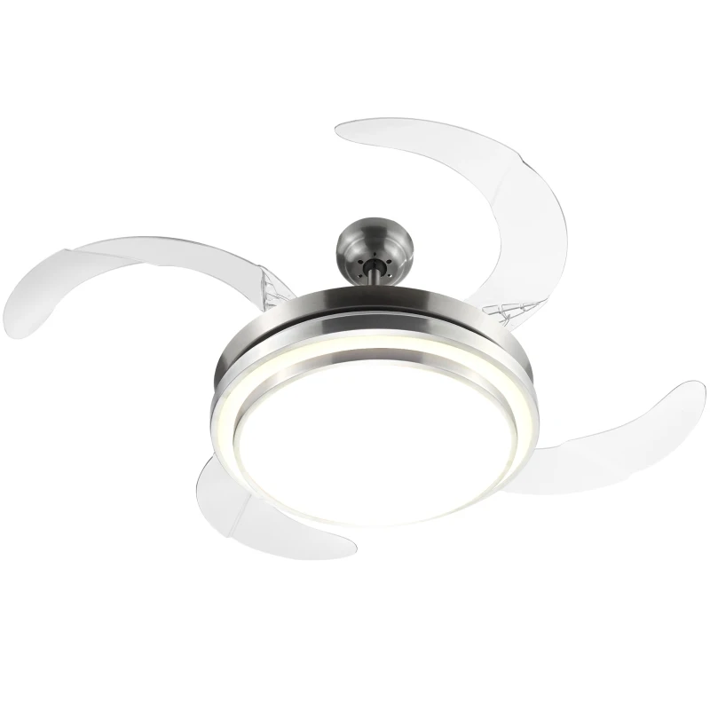 HOMCOM Indoor Ceiling Fan with Light, Retractable Blades, Modern Mount Dimmable LED Lighting Fan with Remote Controller, for Bedroom, Living Room