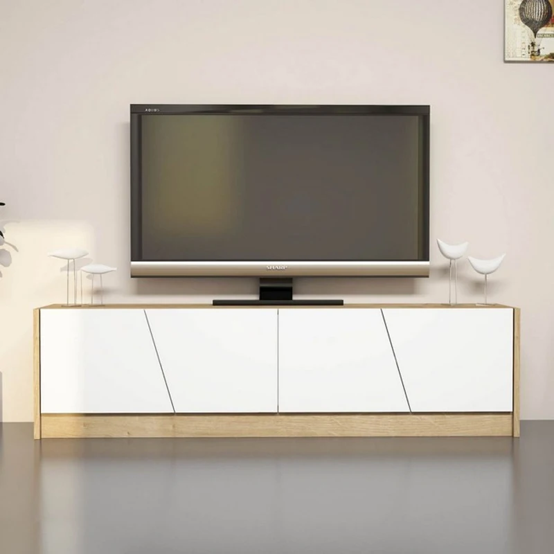 Homemania Mobile TV Gold W150xD30xH40 cm Rovere, Bianco