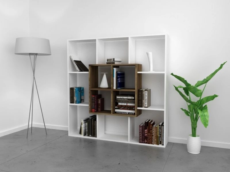 Homemania Libreria Leef W136xD22xH136 cm Bianco, Noce