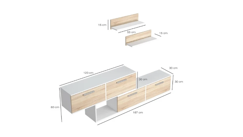Homemania Mobile TV Antipodi Bianco, Sonoma