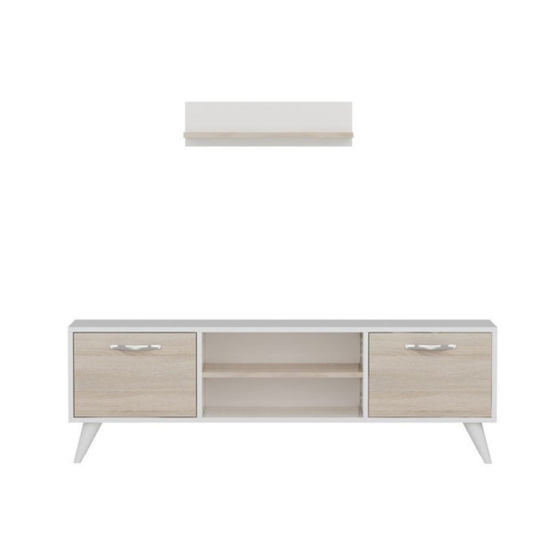 Homemania Mobile TV Horus TV Stand W120xD30xH45 cm, Shelf W60xD16xH16 cm Bianco, Sonoma