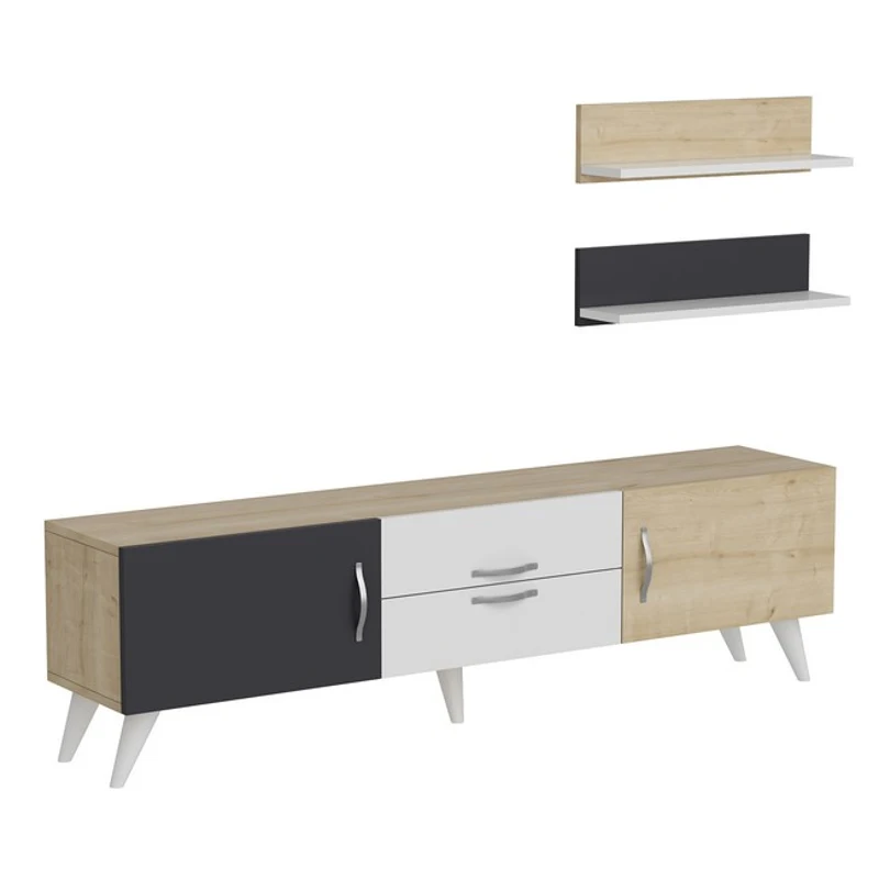 Homemania Mobile TV Only W160xD32xH45 cm con 2 Mensole W60xD16xH16 cm (2 pcs) Bianco, Rovere, Antracite