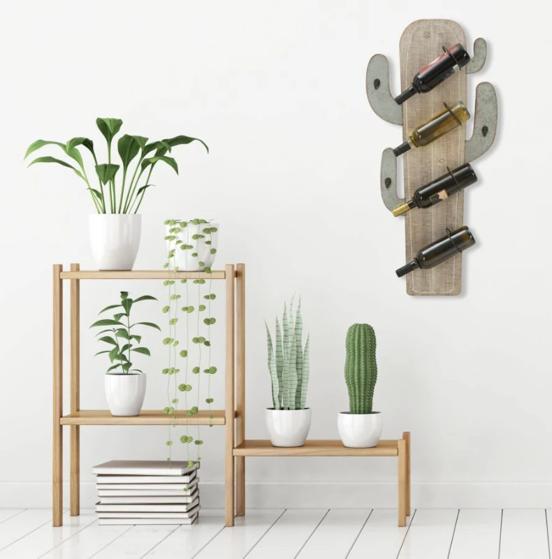 Porta Bottiglie Da Muro Cactus Cm 46X12X96