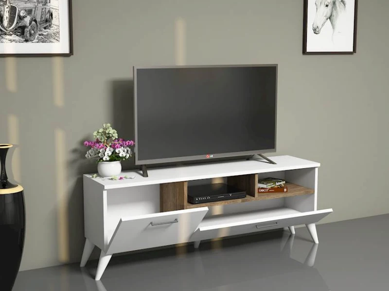 Homemania Mobile TV Sun W120xD31,7xH48,6 cm Bianco, Noce