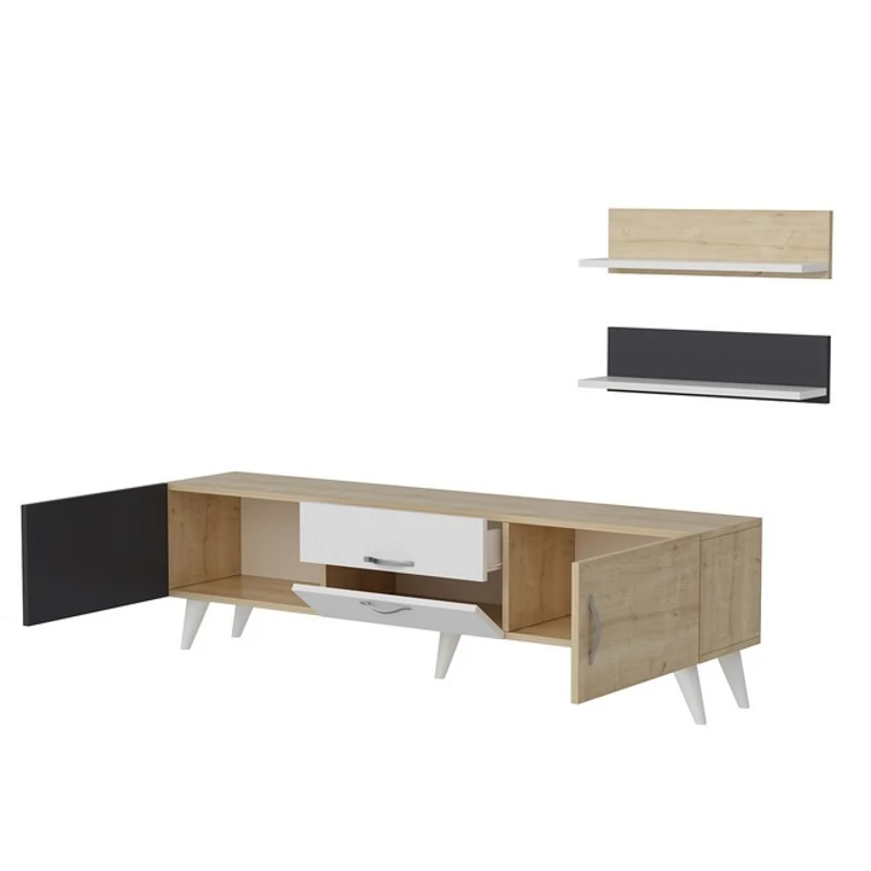 Homemania Mobile TV Only W160xD32xH45 cm con 2 Mensole W60xD16xH16 cm (2 pcs) Bianco, Rovere, Antracite