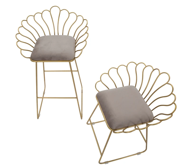 Sgabello Glam Flower Grigio Cm 57X52X94-56X48X72,50