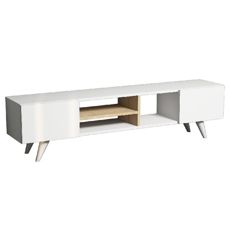 Mobile Porta TV Dore con Ripiani in Rovere Bianco L160xP29,7xA40,6 cm