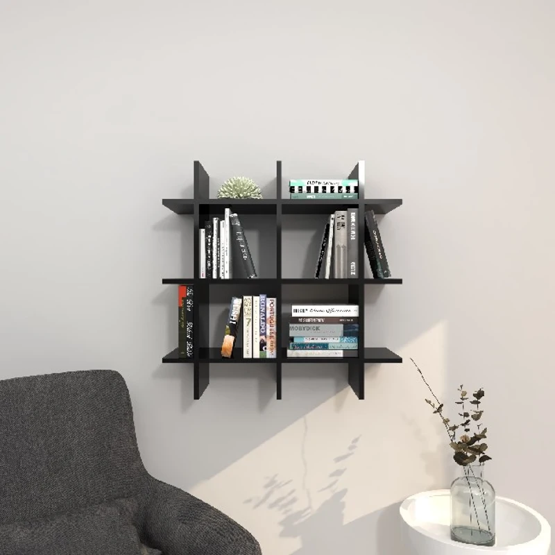 Mensola Farley da Parete Porta Libri in Legno Nero L75xP27xA75 cm