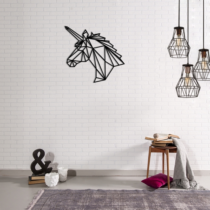 Homemania Decorazione Da Parete Unicorn L53xP0,15xA50 cm Nero