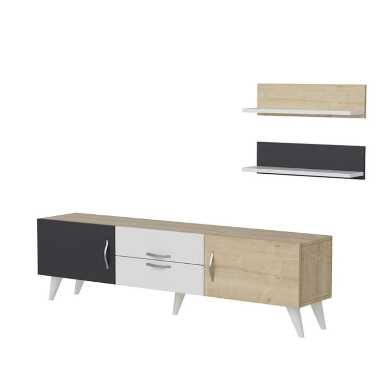 Homemania Mobile TV Only W160xD32xH45 cm con 2 Mensole W60xD16xH16 cm (2 pcs) Bianco, Rovere, Antracite