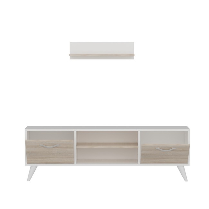 Homemania Mobile TV Horus TV Stand W120xD30xH45 cm, Shelf W60xD16xH16 cm Bianco, Sonoma