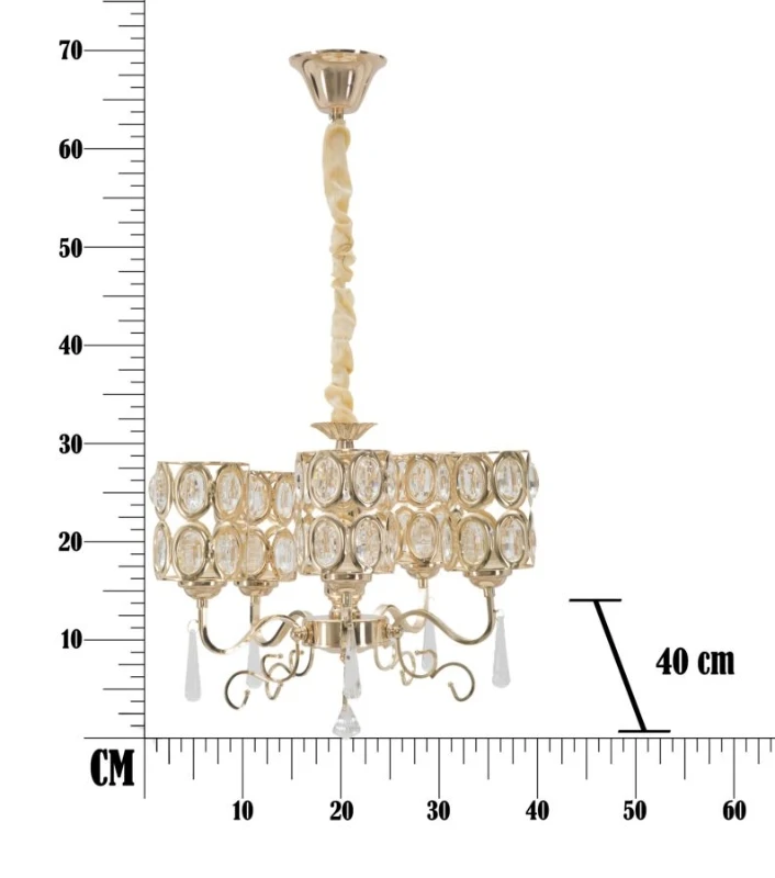 Lampadario Glam Cristal 5 Luci Cm Ø 40X72