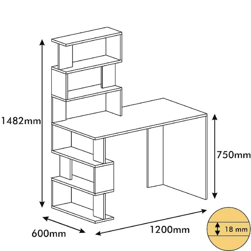 Scrivania Snap con Libreria Integrata Bianco Noce e Nero in Legno L120xP60xA148,2 cm
