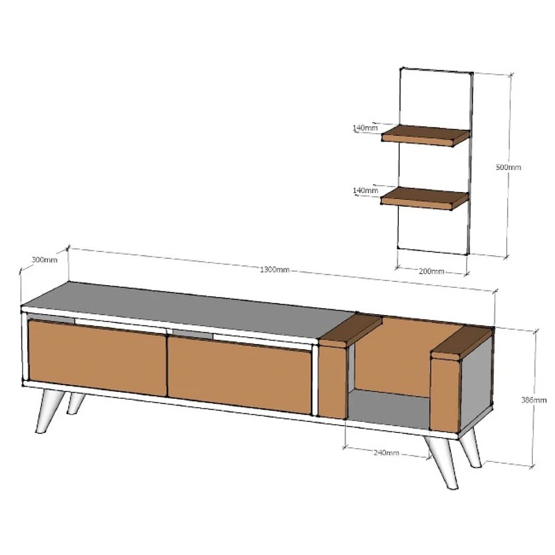 Mobile Porta TV Pers con Ante Mensole e Ripiani Noce e Bianco in Legno L130xP30xA38,6 cm