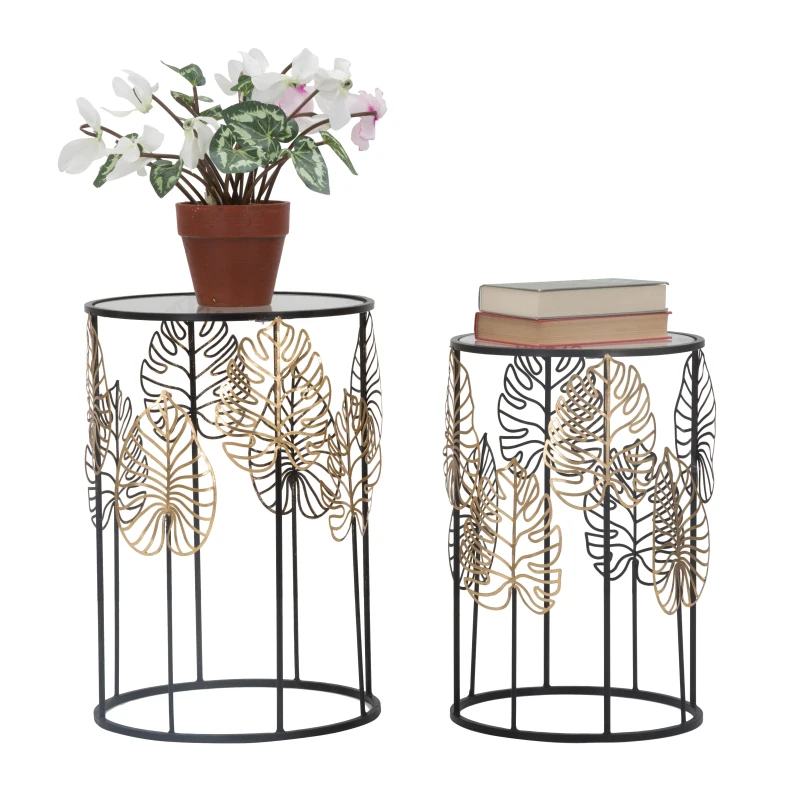 Tavolinetti Foglie Glam Coppia Cm Ø 38X55-33X50