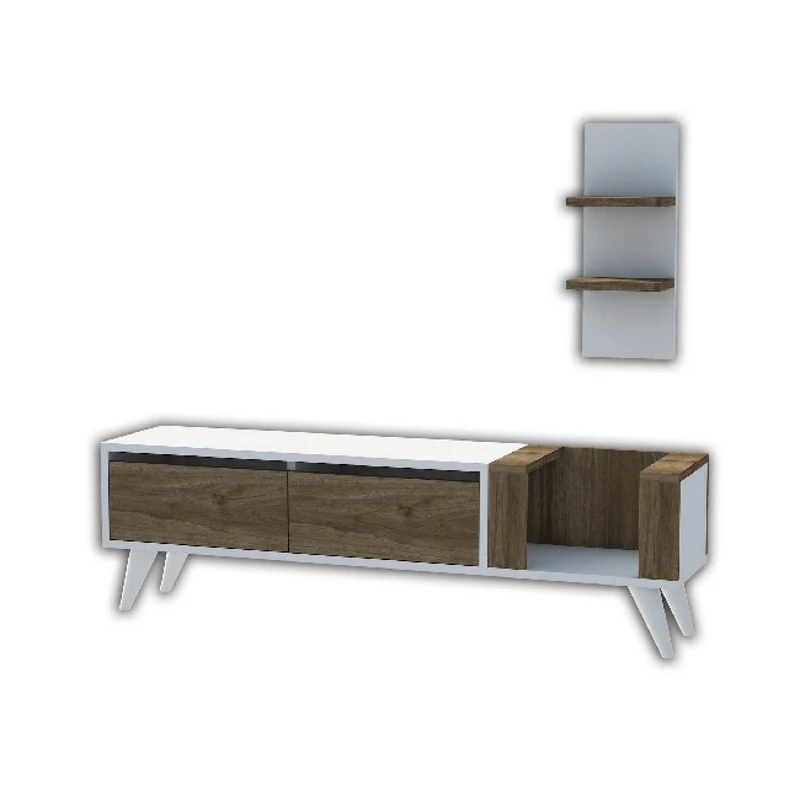 Mobile Porta TV Pers con Ante Mensole e Ripiani Noce e Bianco in Legno L130xP30xA38,6 cm