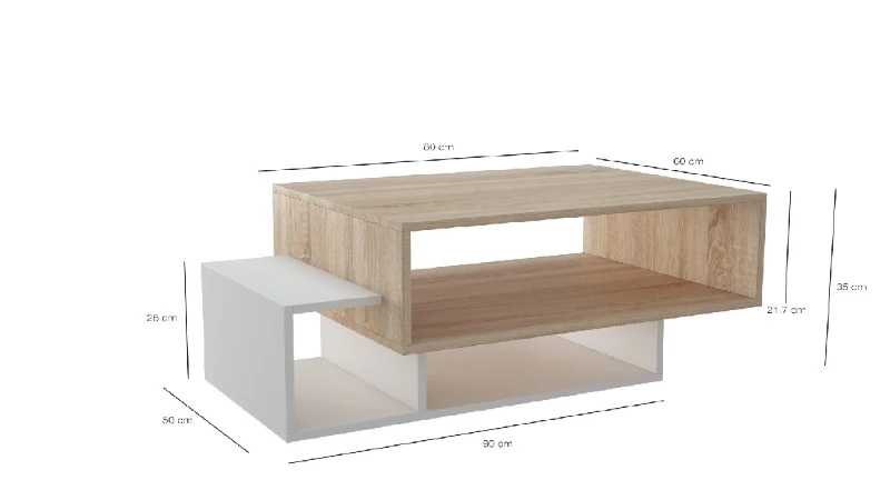 Tavolino Gemini Basso con Ripiani Bianco e Sonoma in Legno L100xP60xA35 cm
