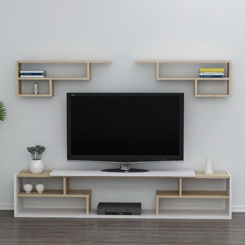 Mobile Porta TV Istanbul con Mensola in Rovere Bianco L180xP29,5xA36,8 cm