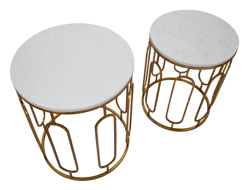 Tavolinetti Tory Marble Coppia Cm Ø 46X55-39X48
